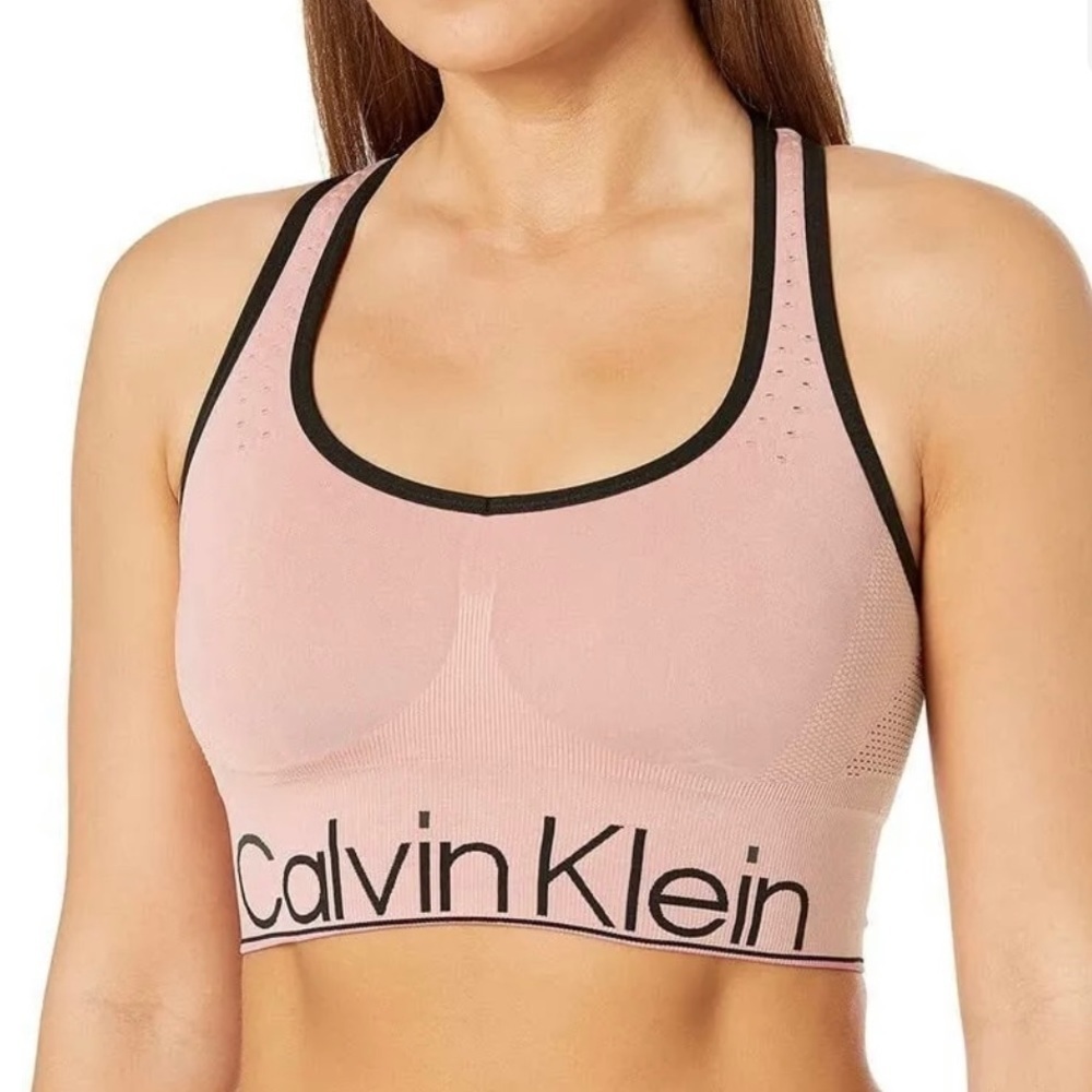 CALVIN Klein Women's Mid-Impact Sports Bra Peach Kiss Pink Size XS-NWT